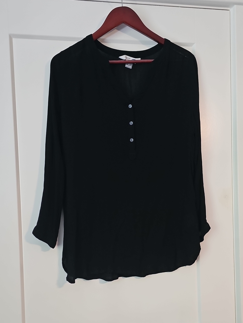 Old Navy Black Long-Sleeve Button Henley Tunic